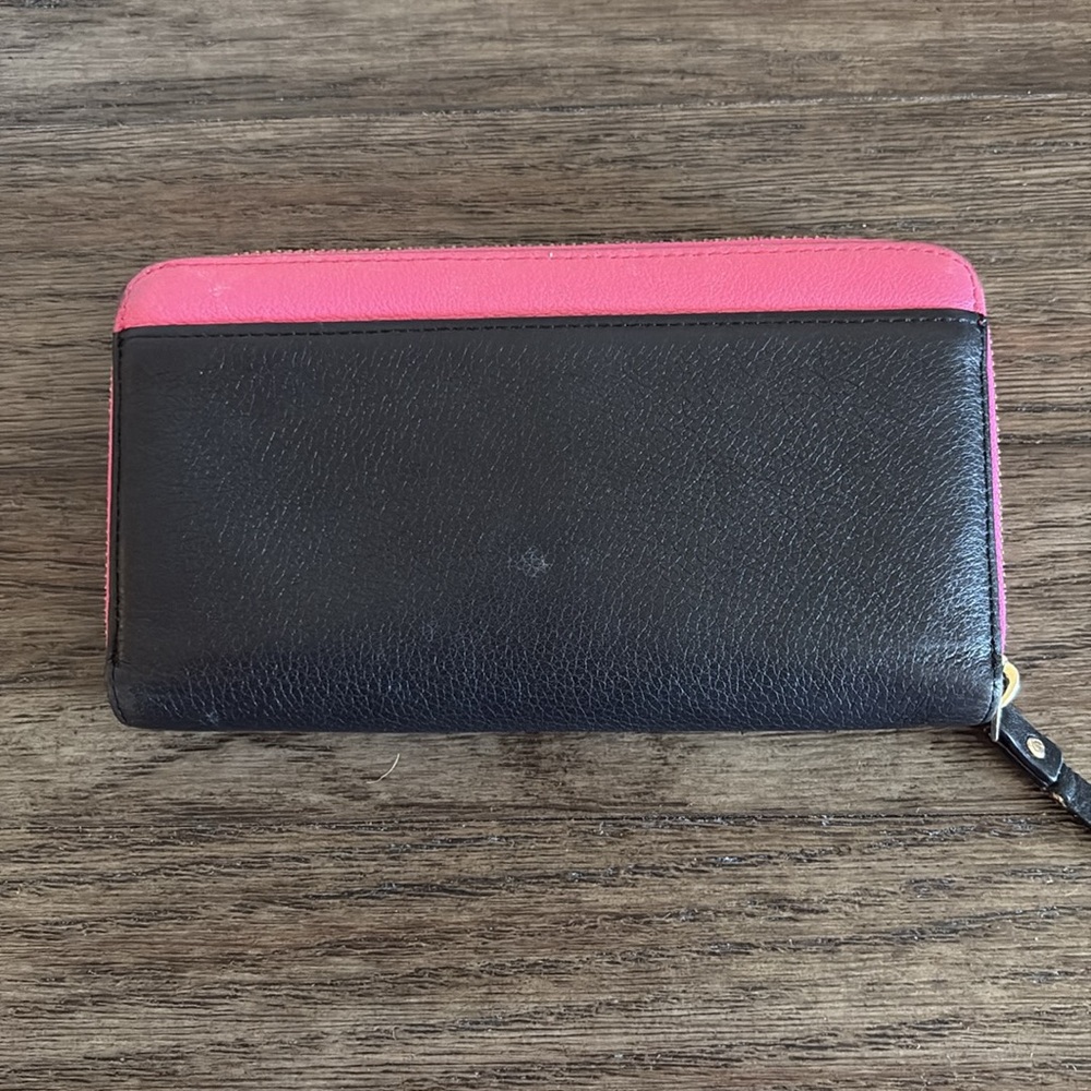[Kate Spade] Two-Tone Zip-Around Long Colorblock Pink & Black Designer Wallet - Picture 4 of 12